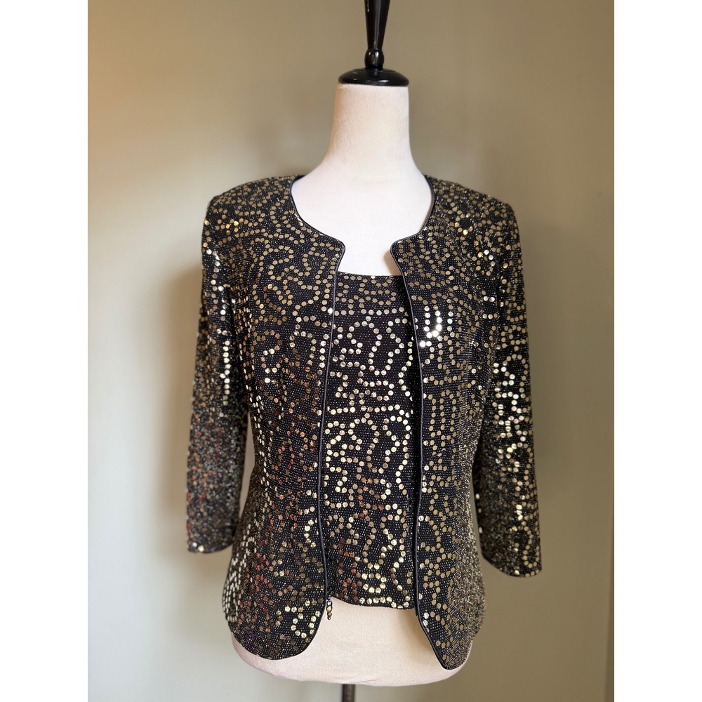 Drapers & Damons Black Gold Sequin Tank Top Jacket Set S glam bling Y2K party